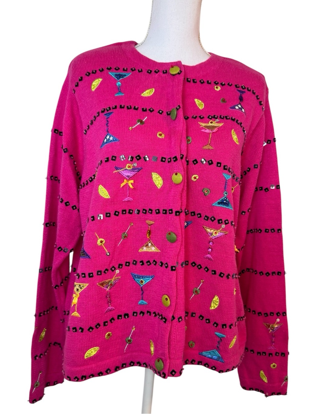 Design Options Philip & Jane Gordon Martini Cocktail Novelty Cardigan Sweater XL
